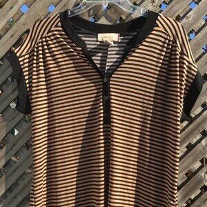 Tan and Black Dress Short Sleeve Shirt- Women's L